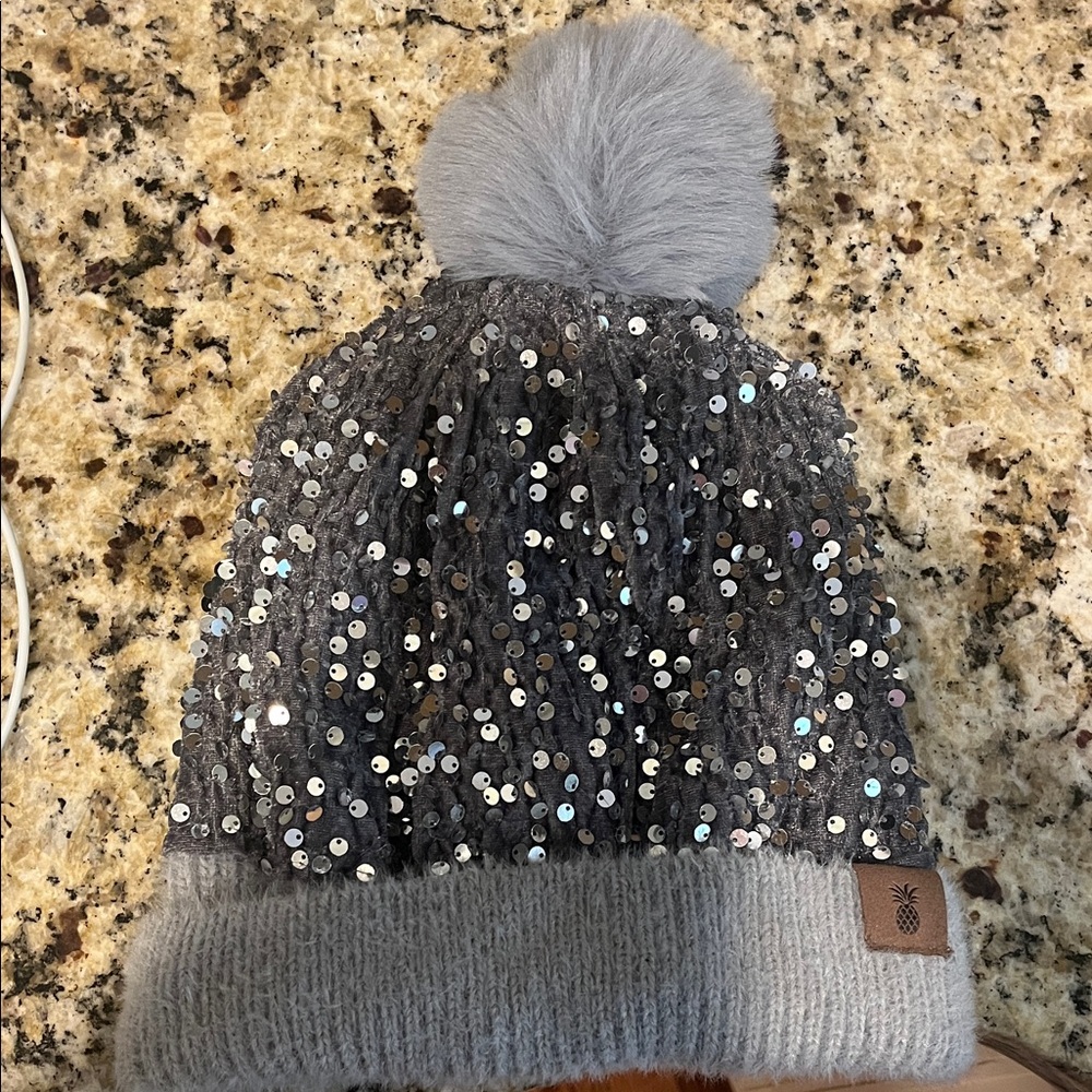 Simply Southern Gray Sequin Beanie with Pom-Pom *final price* -LAST CHANCE SALE
